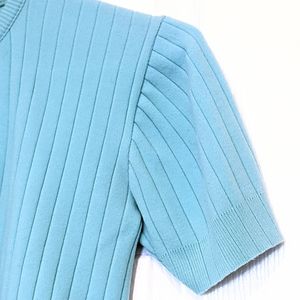 Vtg 60s Light Teal Soft Short Sleeve Cardigan. XS fit.